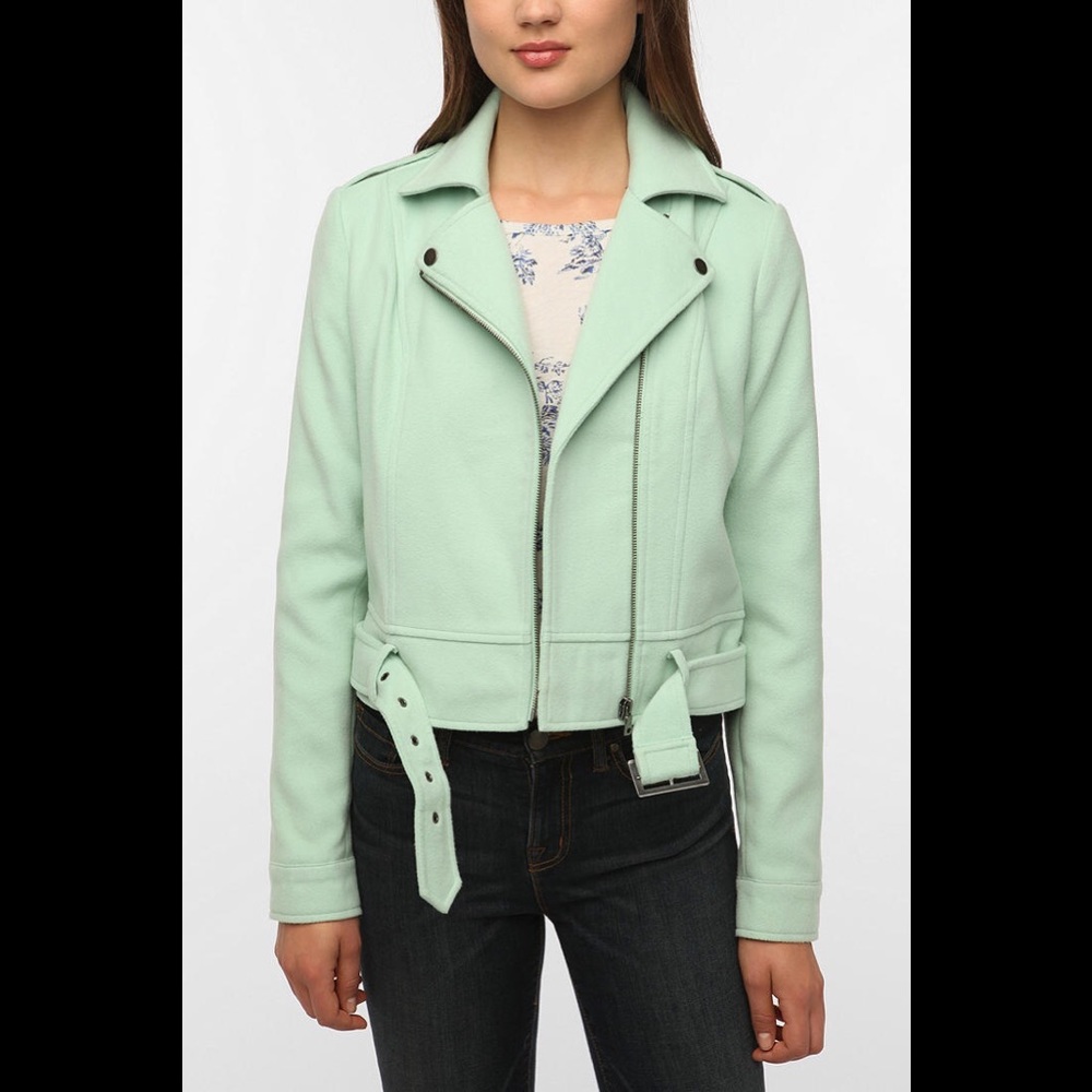 Asymmetrical Zipper Motocycle Biker Jacket Mint